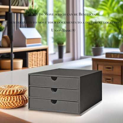 UnionBasic Document Organizer, 3-Drawer File Cabinet Document Storage Box, Office Desktop Filing Organizer, Elegent Grey