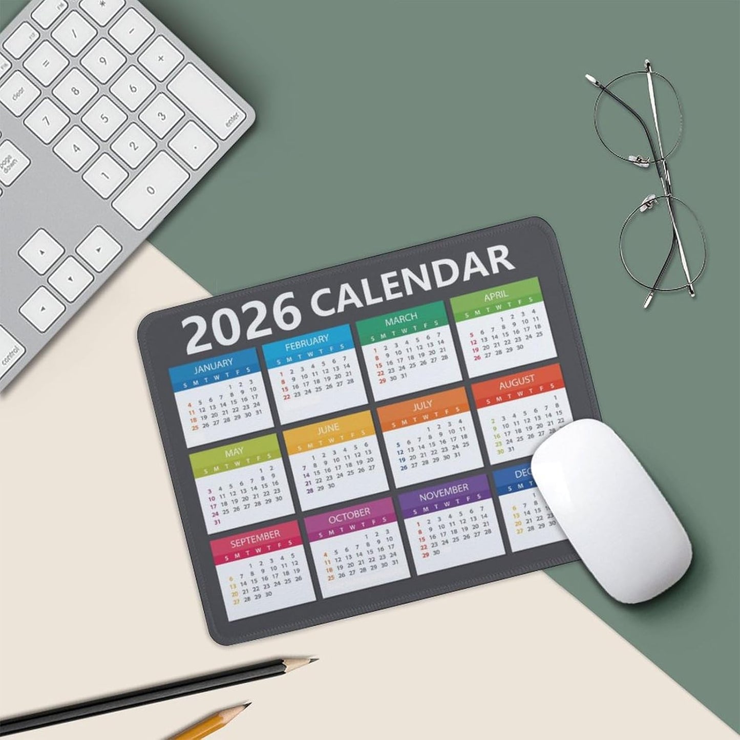 Mouse Pad 2026 Calendar Stitched Edge,Computer Mouse Pads Calendars Non-Slip Rubber Desk Mat Mousepad Gaming Office Keyboard Mat (9.45x7.87 in) (Gray)