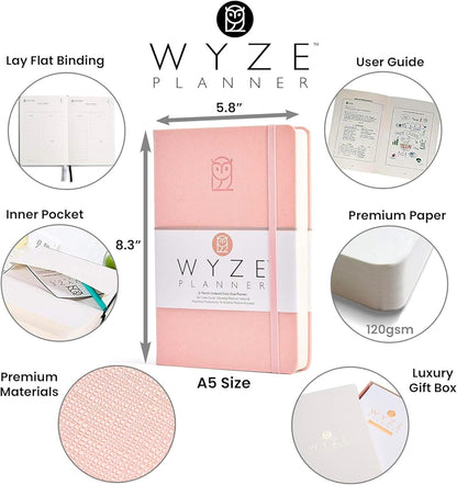 Undated Daily Planner – 3-Month A5 Productivity Organizer with Full Page Per Day, Hourly Schedule, Goal Setting, Habit Tracker, Weekly & Monthly Pages – Hardcover Time Management Notebook (Pink)