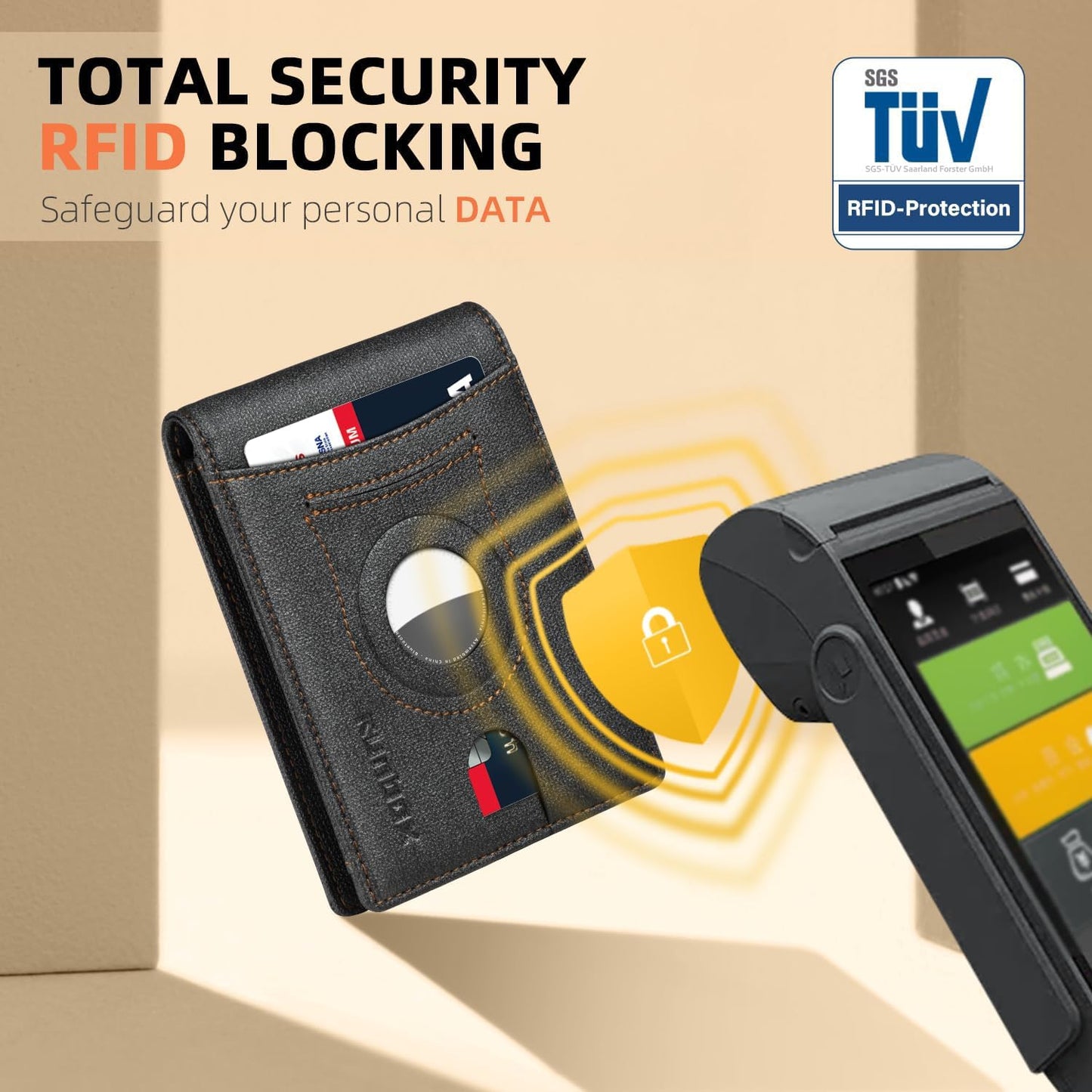 RUNBOX AirTag-Wallet-Mens-Slim-RFID Blocking Wallets Leather with Bill Compartment Air Tag Bifold Card Holder Wallet Gifts for Men Dad