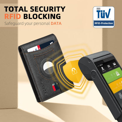 RUNBOX AirTag-Wallet-Mens-Slim-RFID Blocking Wallets Leather with Bill Compartment Air Tag Bifold Card Holder Wallet Gifts for Men Dad