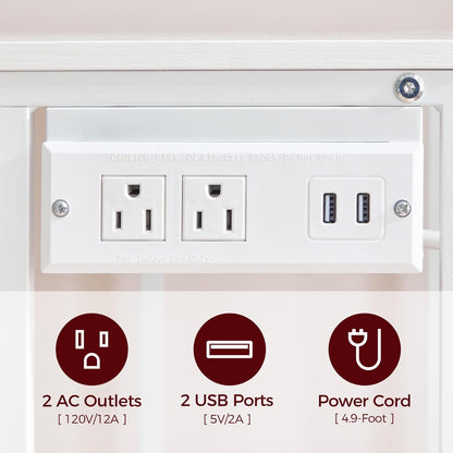 Mobile Printer Stand, 3-Tier Industrial Printer Cart with 2 AC Outlets and 2 USB Ports, Rolling Printer Table on Wheels for Home Offices Kitchen Organization Rack, White PTWT78E01