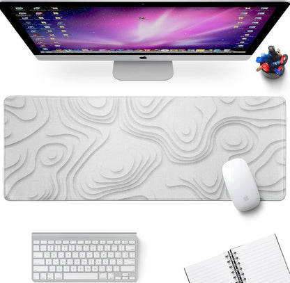 Solid Geometry Large Gaming Mouse Pad White Mouse Pad Gaming Big Desk Pad Desk Mat with Stitched Edge 31.5''x11.8'' Computer Mousepad Waterproof Desk Protector