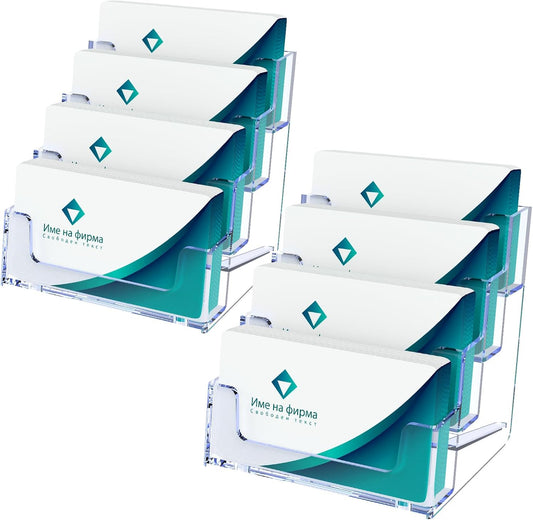 Acrylic Business Card Holder for Desk, Clear Plastic Business Card Stand with 4 Tier, Multiple Business Display Holder for Exhibition, Office and Hotel, 2 Pack