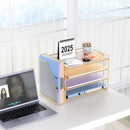 gianotter 4-Tier Paper Organizer With Magazine Holder, Desk Organizers and Accessories, Gold Desk Accessories, File Organizer for Office Supplies Storag(Gold)