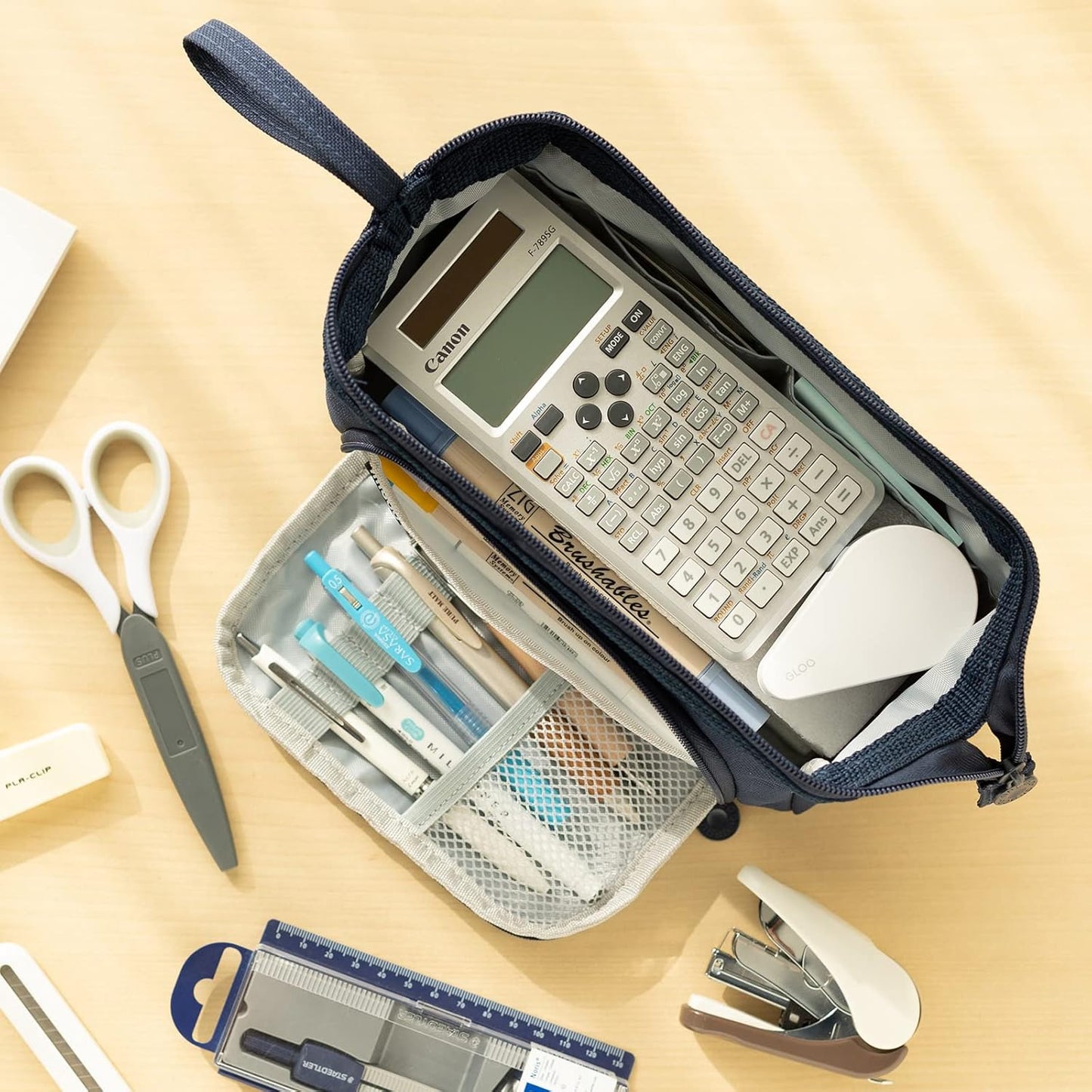 HVOMO Pencil Case Large Capacity Pencil Pouch Handheld Pen Bag Cosmetic Gift for Office School Teen Girl Boy Men Women Adult (Navy)