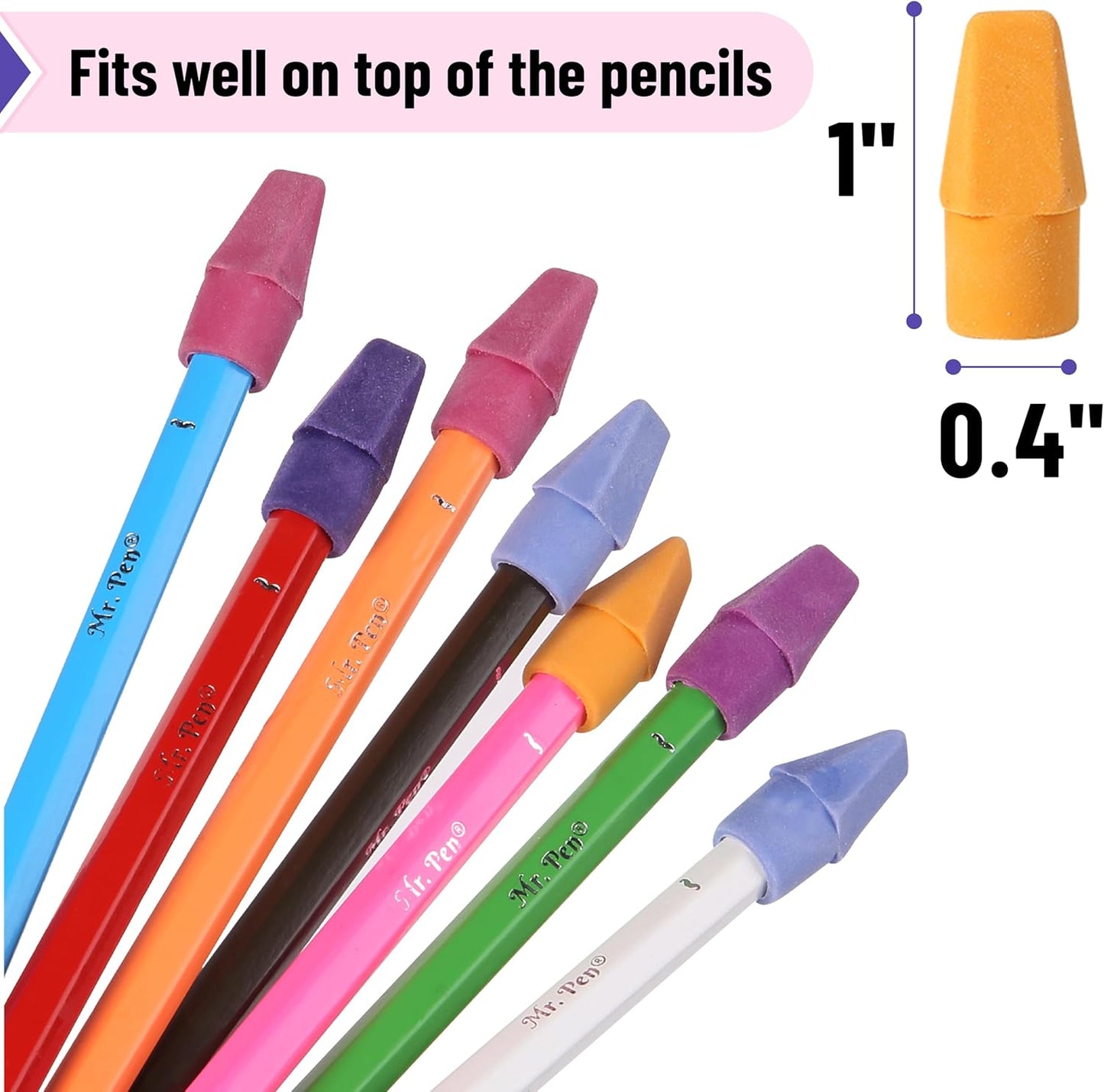 Mr. Pen- Pencil Top Erasers, 120 Pack, 6 Different Twilight Pulse Colors, Latex-Free & No Smudge Pencil Eraser Tops