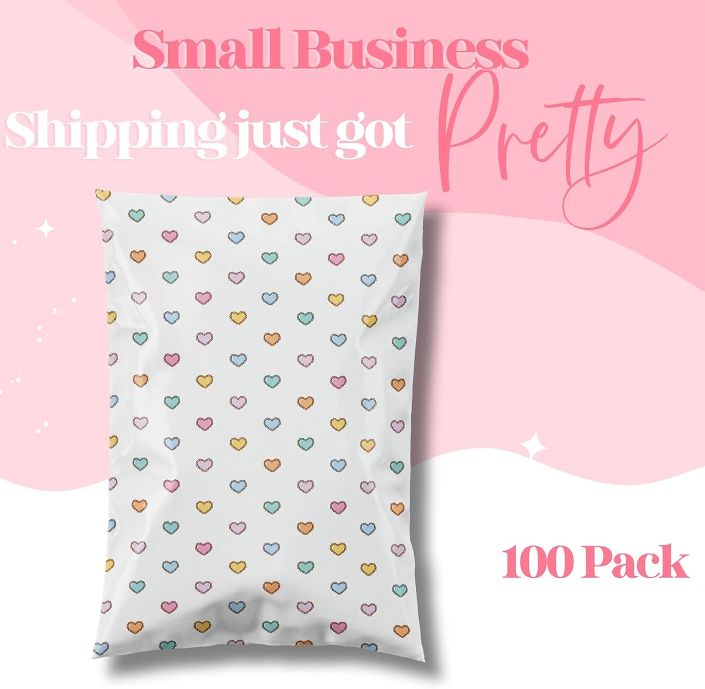 6x9 Designer Poly Mailer 100 Pack Heavy Duty Waterproof Self Seal Shipping Bags for Small Business Large Mailing Envelopes Bulk Tear Resistant Packaging Preppy Hearts