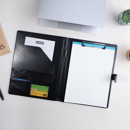 PU Leather Portfolio Binder, Professional Padfolio with Clipboard, Legal Pad Holder for A4 Letter Size Notepad, Resume Portfolio Folder for Business School Office Conference(Black)
