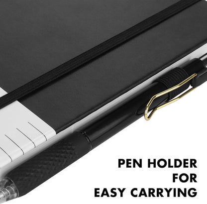 Aodaer 1 Set Lined Notebook Journal with Pen A5 Notebooks 100 GSM College Ruled Hardcover Notebook PU Leather Notepad with Pen Holder for Office School, 5.7 x 8.3 Inches, Black
