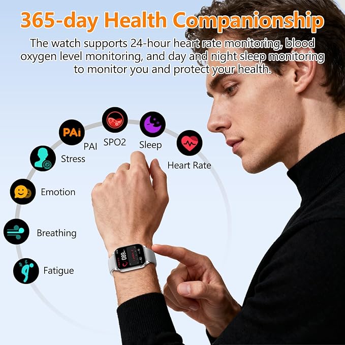 Smart Watch for Women Men with Text and Call, 2025 New AI Smartwatches with Heart Rate/SpO2/Sleep/Stress Monitor, 100+ Sports Modes, GPS Fitness Watches Compatible with iOS/Android (GPS, Silver)