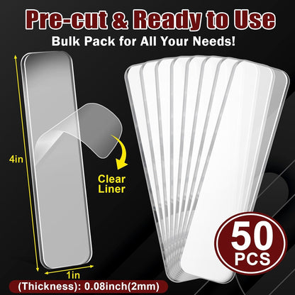50 Pcs Heavy Duty Double Sided Tape, 1x4 in Rectangles Removable Nano Tape, Transparent Multipurpose Mounting Tape for Home and Office