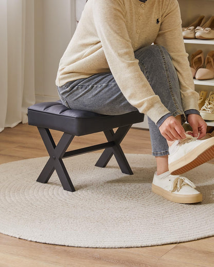 IBUYKE Small 12" H Footrest Stool, Square PU Foot Stool with Metal X-Leg, Multi-Use as Small Side Table, Step Stool for Living Room, Bedroom, Entryway, Office, Black WBD012B