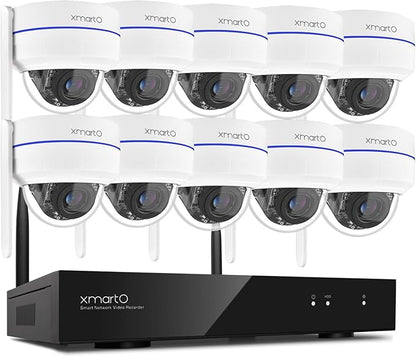 xmartO [AI Tracking Ceiling CAM] 16CH 2K HD Metal Dome PTZ Wireless Security Camera System, 10*Auto-Follow CAM, 2-Way Audio and Night Vision Camera, 16CH 4K Long Range WiFi 6 Surveillance DVR NVR Kit