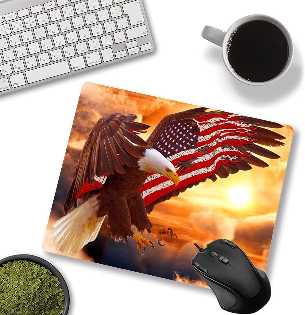 Customized Square Gaming Office Computer Mouse Pad, American Flag Eagle Anti Slip Rubber Desktop Mouse Pad