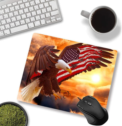 Customized Square Gaming Office Computer Mouse Pad, American Flag Eagle Anti Slip Rubber Desktop Mouse Pad