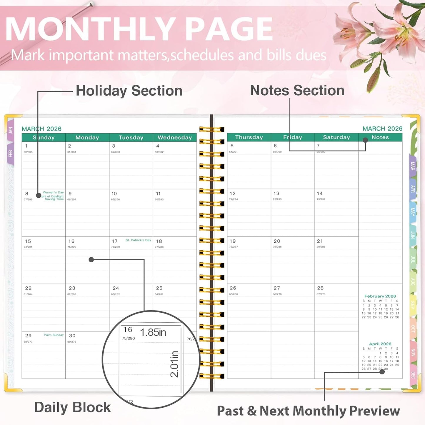 Large 2026 Planner – Weekly & Monthly Planner Organizer from January 2026 - December 2026, 8.8"x11.4" Daily Agenda Planning Book with Pocket, Stickers & Tabs for Women Students Office, A4 Size
