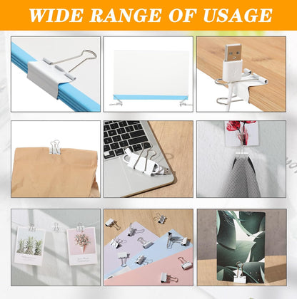 Jetec 100 Pack 1in/25mm White Metal Binder Clips Bulk Medium Reusable Fold Back Binder Clips Paper Clamps Spring Steel Sturdy for Home School Office Supplies