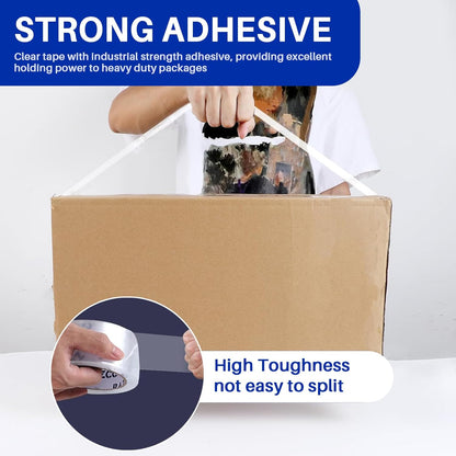 Clear Packing Tape, 18 Rolls Heavy Duty Packaging Tape with Dispensers for Packing Shipping Moving and Sealing, Thicker Packing Tape-2" x 65 Yards Per Roll, 1170 Total Yards