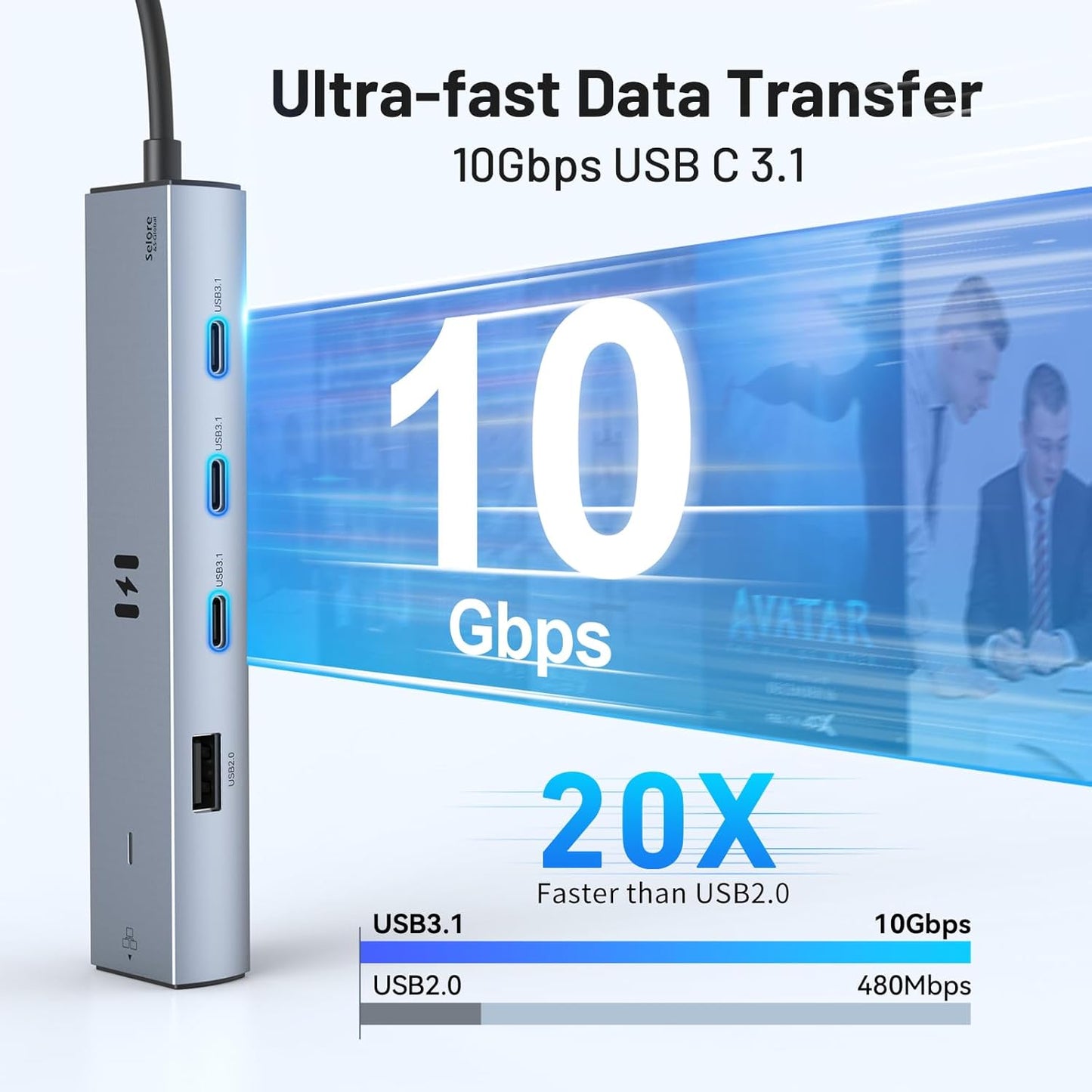 Selore 10Gbps USB C Hub Multiport Adapter, Ethernet Adapter with 4K@60Hz HDMI, Gigabit Ethernet, 3 USB C Ports, 100W PD, USBC Dongle for MacBook Pro Air, iPad, HP, Dell, etc