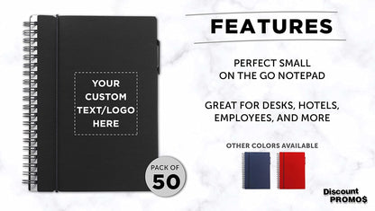 DISCOUNT PROMOS Custom Spiral Notebooks with Elastic Closure Set of 50, Personalized Bulk Pack - Perfect for School, Office, Business and More - Black