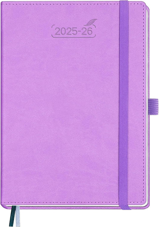 BEZEND Planner 2025-2026 Weekly and Monthly, 5.8" x 8.5" Academic Calendar (Jul 25-Dec 26) Vertical Daily Appointment with Hourly Timeslot & Monthly Tab, PU Leather Hardcover - Lavender