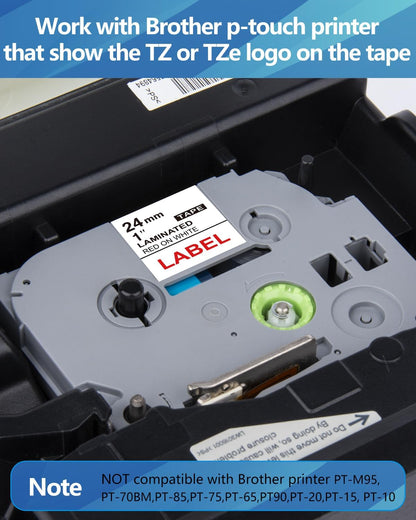 Weemay 3 Pack TZe252 24mm Red on White Laminated Label Tape Compatible with Brother Label Maker Tape TZe-252 TZe 252 TZ-252 TZ252 for PTouch PT-E500 PT-D600 PT-P750W PT-P900W Printer, 1 in x 26.2 ft