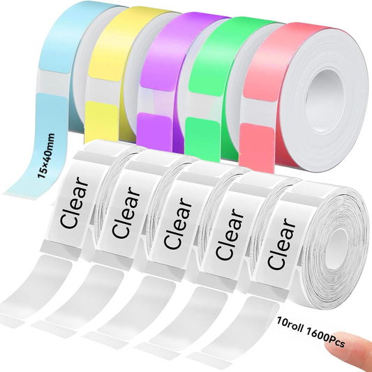 Label Maker Tape Refill 15mm 0.47 Standard Laminated Thermal Label Tape Replacement 0.59"×1.57"(15×40mm), 1650 Labels/10Rolls/Pack, High Definition Labeling Tape for Home Office School Hotel