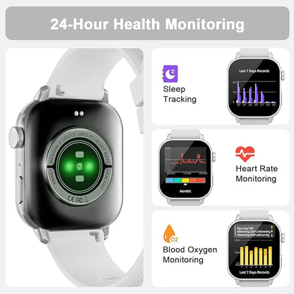 Smart Watch for Men Women, 1.85'' AMOLED HD Fitness Watch with 120+ Sports Modes, Bluetooth Call/Heart Rate/Sleep Monitor/Pedometer, Smartwatch for Android iOS, IP68 Waterproof, Silver