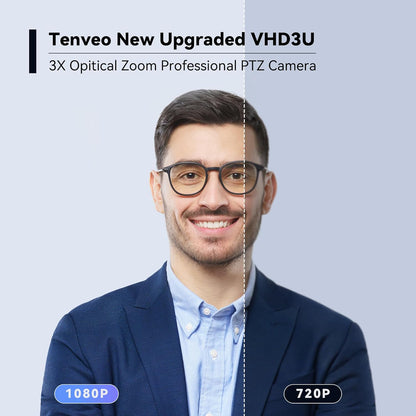 Tenveo PTZ Conference Camera 3X Optical Zoom FHD 1080P 60FPS, 114° Wide View Angel USB3.0/HDMI/RS485/RS232 PTZ Camera for Video Conferencing Church Services Online Education Zoom OBS Teams