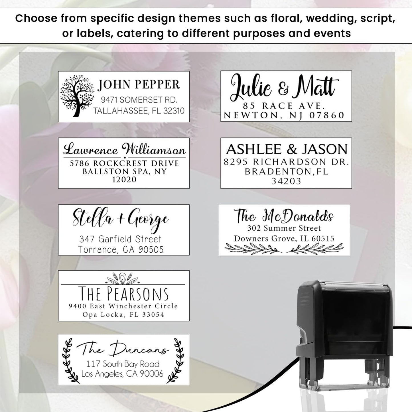 Custom Address Stamps Self Inking or Wood Handle 20+ Designs to Choose from! Return Address Stamp Stamper Self Inking Personalized Customized Stamp Return Address Floral Wedding Script Labels Mail