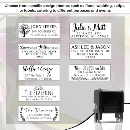Custom Address Stamps Self Inking or Wood Handle 20+ Designs to Choose from! Return Address Stamp Stamper Self Inking Personalized Customized Stamp Return Address Floral Wedding Script Labels Mail