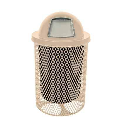 RDT-TAN Heavy Duty 32 Gallon Round Trash Receptacle, Liner Included, Tan with Dome Lid, Made in America