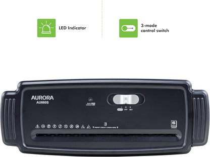 Aurora AU660S 6-Sheet Strip Cut Paper/Credit Card Shredder Without Wastebasket, Portable with Extendable Arm, Black