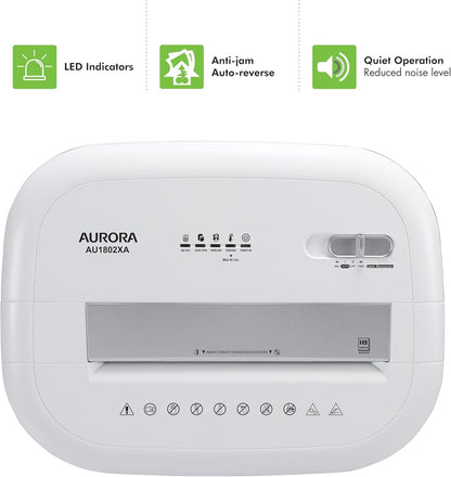 Aurora AU1802XA Anti-Jam 18-Sheet Crosscut Paper and CD/Credit Card Shredder/ 6-Gallon Pullout Basket / 60 Minutes Run Time