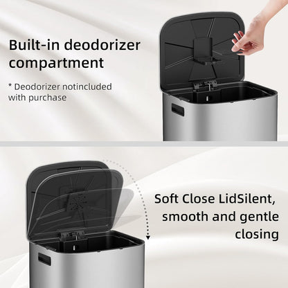 KUK 16 Gallon Kitchen Trash Can with Lid, Heavy Duty Hands-Free Stainless Steel Commercial Step Trash Bin with Removable Inner Bucket, Pedal Rubbish Bin for Home Office and Kitchen, 60L/16Gal