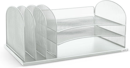 Safco Onyx Desk Organizer with 3 Horizontal and 3 Upright Trays, Durable Steel Construction, Silver