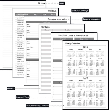 Daily & Monthly Planner for 2025 2026 or Anytime - ADHD Planner Two Pages Per Day, Daily Planner Undated to Increase Focus, Eliminate Overwhelm, Achieve Your Biggest Goals, 5.8'' × 8.3'', Black