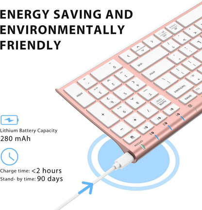 iClever BK10 Bluetooth Keyboard, Universal Bluetooth 5.1 Wireless Keyboard with Number Pad, Ergonomic Design, Multi-Device Compatibility, Stable Connection for Mac, iPad, iPhone, Android, Windows