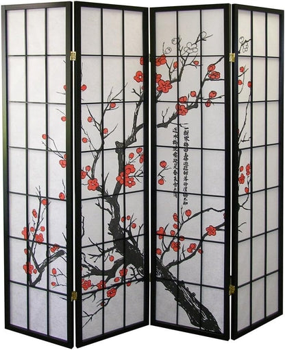 NicBex Room Divider 4 Panel Room Dividers with Oriental Style Partition Room Dividers and Folding Privacy Screens Wall Divider for Home, Office, Room Separation,71" W x 2" D x 71" H, Black
