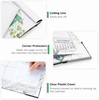 Ospelelf Desk Calendar 2025-2026 Large 22"x17" Monthly Planner Pad with Plastic Cover 18 Months Green Leaves