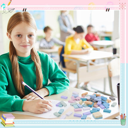 144 Pcs Bulk Erasers for Kids Pencil Erasers First Day of School Gifts for Student Pastel Colors Neon Colors Cute Party Favor for Classroom Art Office, Back-to-school Supplies(Stylish Color)