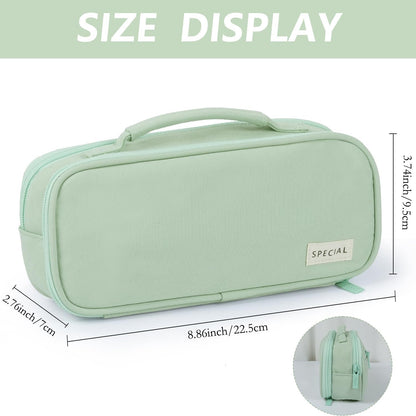 MAMUNU Pencil Case Large Capacity with 3 Compartments, Pencil Case Pouch Bag with Zipper Handle Portable Pen Stationery Organizer for Teen Girls Boys Adults College School Office Travel, Green
