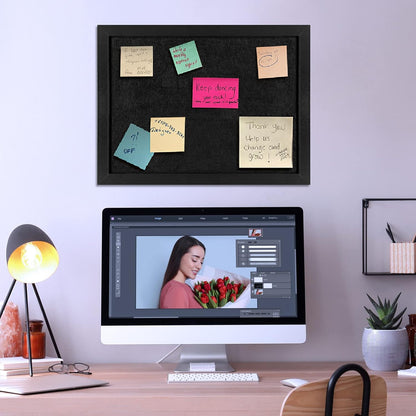 TORASO Cork Board Bulletin Board with Felt,Wood Framed Display Bulletin Board for Walls with Pins, Eye Bolts, gaskets, Screws, Pin Board for Office, School and Home(Black,1pc)