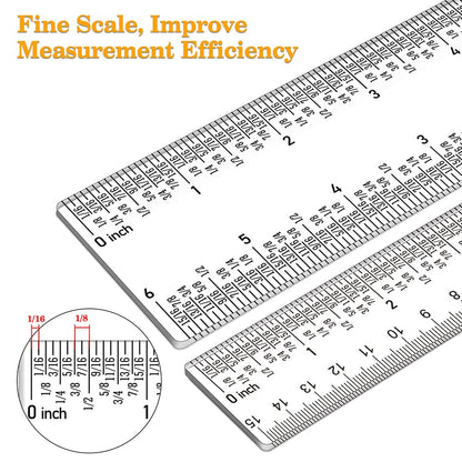 2 Pieces 6"/12" Clear Acrylic Ruler Zero-Centering Ruler with Inches & Metric Measuring Tool 12" and 6" Inch Straight Edge Rulers for Paper Cutting Craft Supplies School Supplies for Students,Office