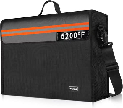Fireproof Document Box with Zipper 5200℉ Insulated,14.9"x11.8"x4.7" Fireproof Bag with Shoulder Strap,Fire Proof File Box for Documents,Fireproof Money Bag for Cash,Valuables(Black)
