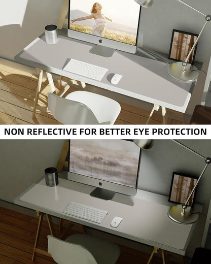 Leather Desk Pad Protector, Large Office Mat & Mouse Pad, Non-Slip Laptop Desk Blotter, Waterproof Writing Pad (Light Grey, 48" x 24")