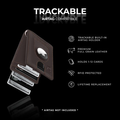 Kings Loot Trackable Airtag Wallet for Men | RFID Blocking Leather Design with Airtag Holder, Money Clip & Pull Tab | Minimalist Air Tag Wallets