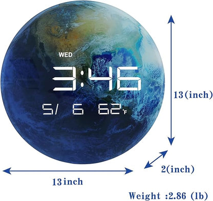 13" Digital Wall Clock with LED Display, Calendar & Temperature, Automatic Dimming, 12/24hr Format, USB Powered, Wall & Desk Use - HUI-7859