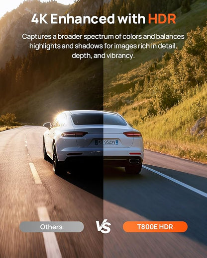 70mai 4K Dash Cam Front and Rear Inside, 3 Channel Car Dash Camera for Cars, Dashcam with GPS, Wi-Fi 6, Voice Control, Parking Monitor, Night Vision, Loop Recording, 64GB SD Card Included (T800E)
